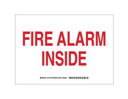 Fire Alarm Inside Sign, 7" H x 10" W x 0.035" D, Red on White, Aluminum