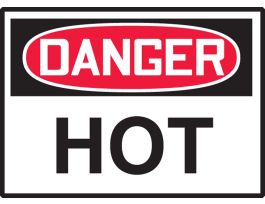 Safety Label, 3.5" x 5", DANGER HOT, ADHESIVE VINYL, 5/PK
