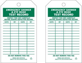 Tag EMERGENCY SHOWER & EYEWASH TEST RECORD Paper 5.75 x 3  Green on White 100/PK