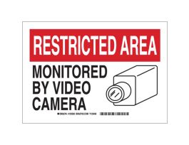 RESTRICTED AREA Monitored By Video Camera Sign, 10" H x 14" W x 0.035" D, Aluminum