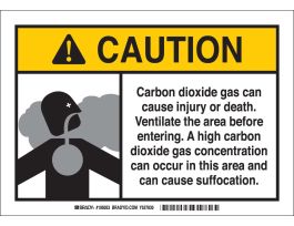 CAUTION Carbon Dioxide Gas Can Cause Injury Or Death. Sign, 7" H x 10" W x 0.1" D