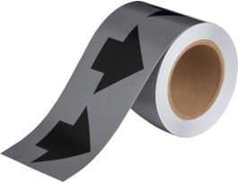 Directional Flow Arrow Tape for Pipe Marking - Roll Form,  Vinyl, Black on Gray, 4" x 30 Yd