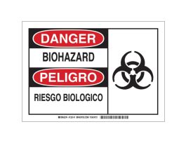 Bilingual DANGER Bio Hazard Sign, 10" H x 14" W x 0.06" D, Polystyrene