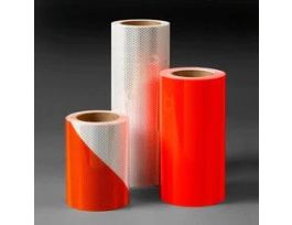 3M™ Diamond Grade™ DG³ Pre-Striped Barricade Sheeting Series 444R, Orange/White, 4 in Right, 12 in x 50 yd