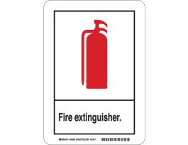 Fire Extinguisher Sign, 14" H x 10" W x 0.06" D, Black/Red on White, Polystyrene