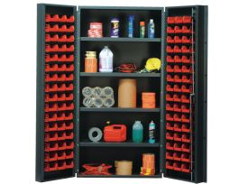 CABINET W/ 96 RED BINS STEEL 36X24X72IN