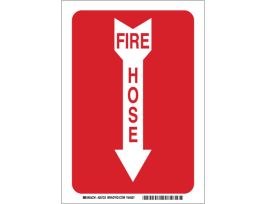 Fire Hose Sign, 10" H x 7" W x 0.006" D, White on Red, Polyester