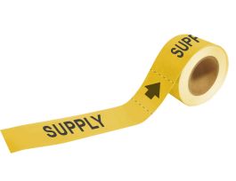 Self-Adhesive Pipe Marker: SUPPLY, 2" H x 12" W, Roll of 25 Each, Fits Pipes 2.5" Dia. Thru 6" Dia.