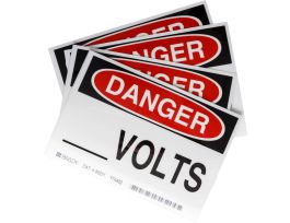 DNGR.___VOLTS, 3.5" H x 5" W x 0.006" D, Black/Red on White(5/Package)