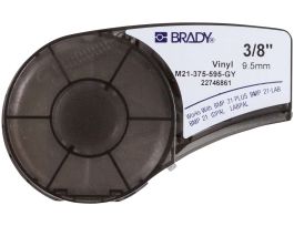 All Weather Permanent Adhesive Vinyl Label Tape with Ribbon for M210 M211 BMP21-PLUS Printers - 0.375" Black on Gray