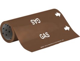 GAS Pipe Marker, 30' H x 12" W, Roll of 30', Fits Pipes, 2.5" Dia. Thru 6" Dia.