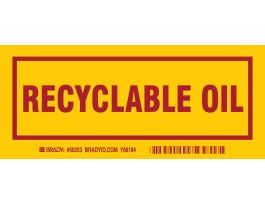 RECYCLABLE OIL Labels, 3" H x 7" W x 0.006" D, Red on Yellow