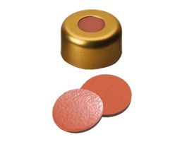 Gold Aluminum Crimp Cap, 11 mm Dia., Rubber/Butyl/TEF UltraClean Septum w/Hole; 1000/pk