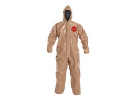 Tychem® 5000 Coverall, Standard Hood, Elastic Wrists and Ankles, Storm Flap, Taped Seams, 6/CS, Tan