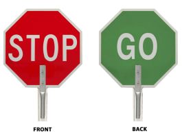 Traffic Control Paddle Stop Sign, 18" H x 18" W, Aluminum, White on Green, White on Red