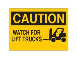 CAUTION Watch For Lift Trucks Sign, 10" H x 14" W x 0.035" D, Aluminum