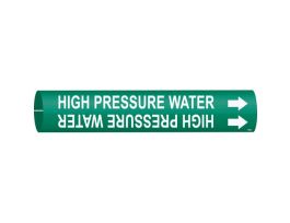 Snap-On Pipe Marker: HIGH PRESSURE WATER, Fits Pipes 0.75" Dia. Thru 1.375" Dia.