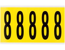 Repositionable Vinyl 4 in Black on Yellow, Numbers 8 Card of 5 Labels