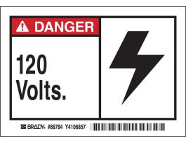 DANGER 120 VOLTS Labels, Pack of 5 Labels