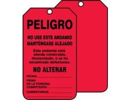 Safety Tags, 5 3/4" x 3 1/4", DANGER DO NOT USE THIS SCAFFOLD KEEP OFF, PF-CARDSTOCK, 25/PK