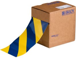 ToughStripe® Floor Marking Tape Roll -  Polyester, Diagonal Stripes, Blue on Yellow, 4" x 100'