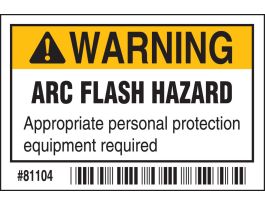 Arc Flash Labels - Self-Sticking Polyester, 2" H x 3" W x 0.006" D, Roll of 100 Labels, Black/Orange on White