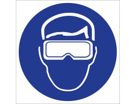 Safety Goggles Symbol Labels, 2.25" H x 2.25" W x 0.004" D, Card of 4 Labels, Blue on White