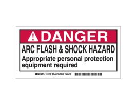 Arc Flash Labels - Self-Sticking Polyester, 2" H x 4" W x 0.006" D, Roll of 100 Labels, Black/Red on White