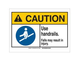 CAUTION Use Handrails. Falls May Result In Injury. Sign, 10" H x 14" W x 0.006" D, Polyester