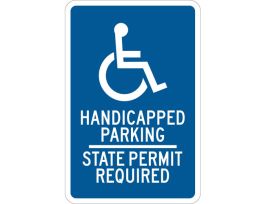 Handicapped Parking State Permit Required Sign, 18" H x 12" W x 0.06" D, Polystyrene