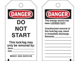 Tags DO NOT START THIS LOCK MAY ONLY BE REMOVED BY Paper 5.75x3  BK/RD/WH 25/PK