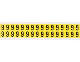Repositionable Vinyl 0.625 in Black on Yellow, Numbers 9 Card of 32 Labels