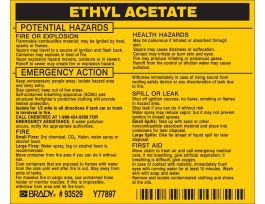ETHYL ACETATE Labels, 3.75" H x 4.5" W x 0.005" D, Black on Yellow