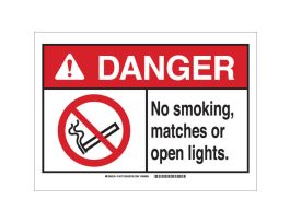 DANGER No Smoking, Matches Or Open Lights. Sign, 14" H x 20" W x 0.1" D, Fiberglass
