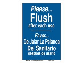 Bilingual Please Flush After Each Use Sign, 14" H x 10" W x 0.006" D, Polyester