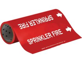 SPRINKLER FIRE Pipe Marker, 30' H x 12" W, Roll of 30', Fits Pipes, 2.5" Dia. Thru 6" Dia.