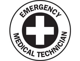 EMERGENCY MEDICAL TECHNICIAN Hard Hat Labels, 2" Dia, Card of 4 Labels, Black on White