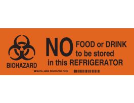 No Food Or Drink To Be Stored In This Refrigerator Sign, 3.5" H x 10" W x 0.035" D, Aluminum