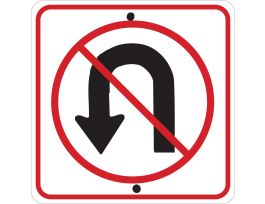 No U-Turn Picto Sign, 24" H x 24" W x 0.1" D, Fiberglass