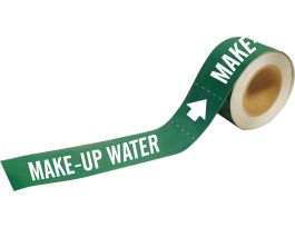 Self-Adhesive Pipe Marker: MAKE-UP WATER, 1" H x 8" W, Roll of 25 Each, Fits Pipes 1.5" Dia. Thru 2" Dia.