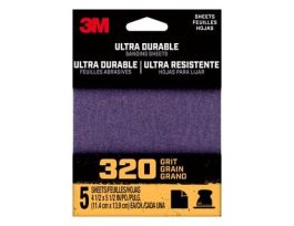 3M™ Ultra Durable Power Sanding 1/4 Sheet, 320 grit, 1/4Sht5pk320, 5 pk, 20/case