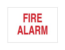 Fire Alarm Sign, 10" H x 14" W x 0.035" D, Red on White, Aluminum