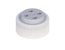 Solvent Delivery Cap w/ FFKM Air Inlet Valve, Four 1/4-28 ports, 38 mm Wako; 1/EA
