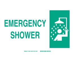 Emergency Shower Sign, 10" H x 14" W x 0.06" D, Polystyrene, Green on White