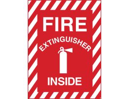 Fire Extinguisher Inside Sign, 10" H x 7" W x 0.035" D, White on Red, Aluminum