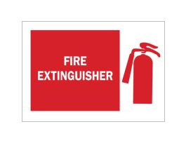 Fire Extinguisher Sign, 10" H x 14" W x 0.06" D, White on Red, Polystyrene