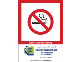 Arizona State Thank You For Not Smoking Sign, 14" H x 10" W x 0.006" D, Polyester