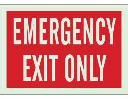 BradyGlo Emergency Exit Only Sign, 7" H x 10" W x 0.008" D, Red on Glow, Polyester