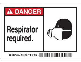 DANGER Respirator required. Labels, 3.5" H x 5" W x 0.006" D, Black/Red on White