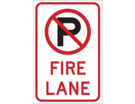No Parking Picto Fire Lanes Fire Lane Sign, 18" H x 12" W x 0.090" D, Black/Red on White